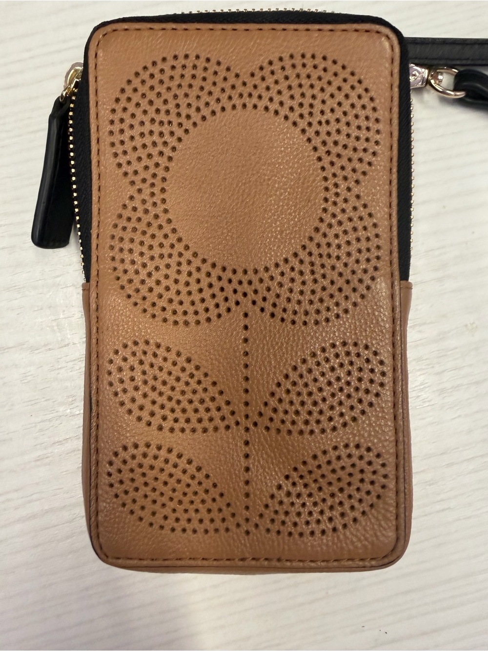 Orla Kiely Leather Phone Crossbody Bag in Tan